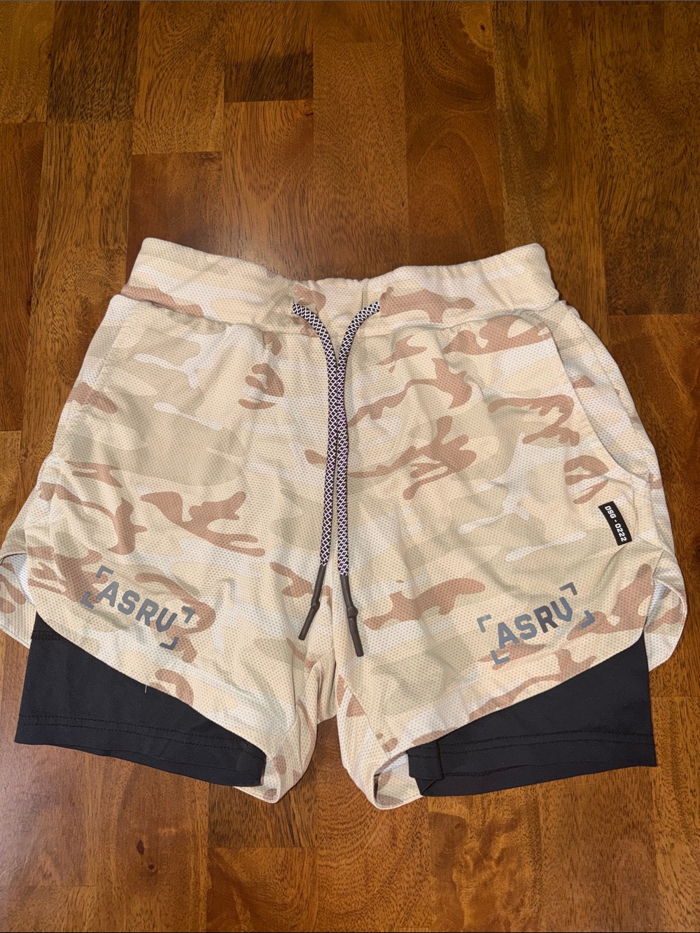 ASRV Men's Desert Camo Training Shorts in Cream & Black